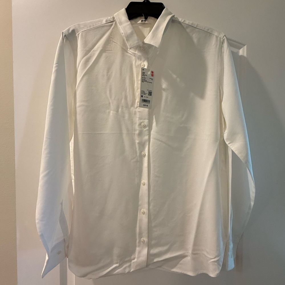 Uniqlo White Button-Down Shirt Crisp Cotton Blend